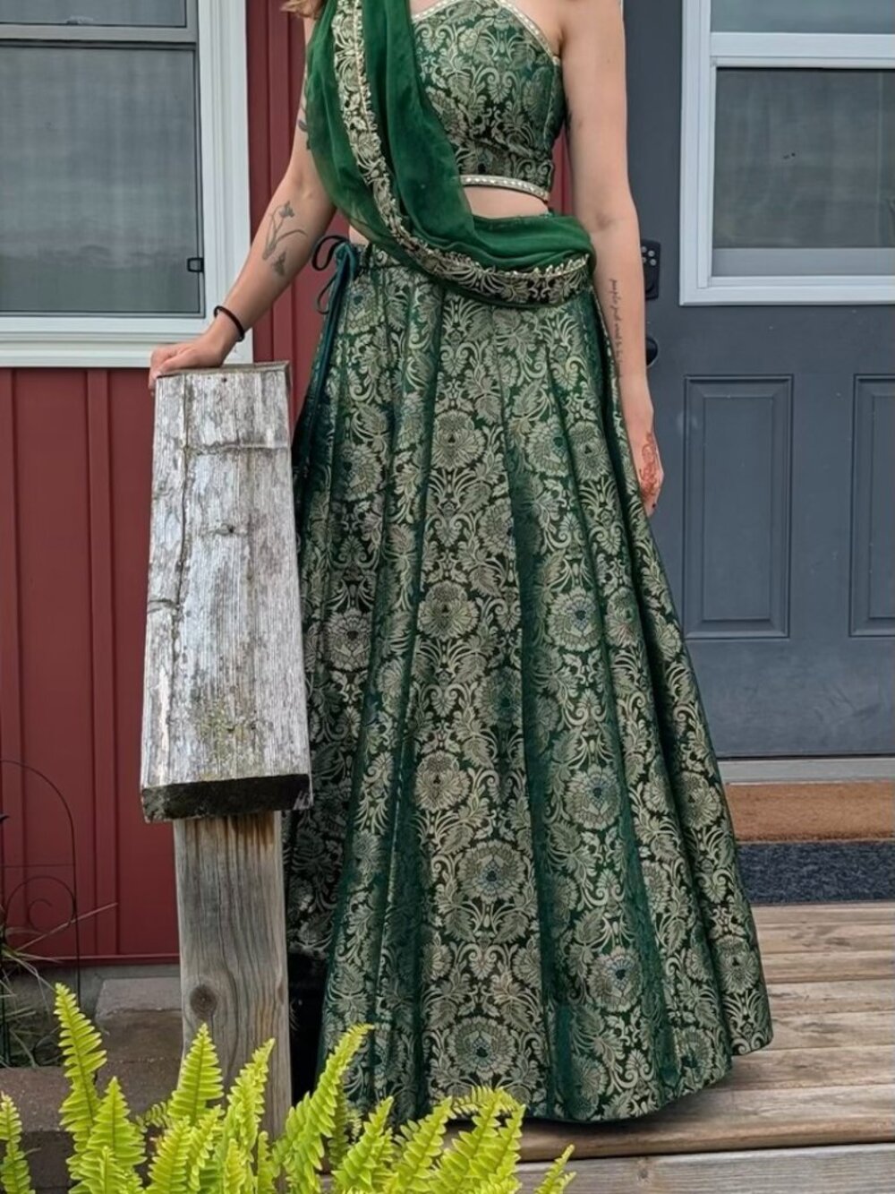 Emerald Green Lehenga from a Boutique, One-of-a-kind, Indian Wedding